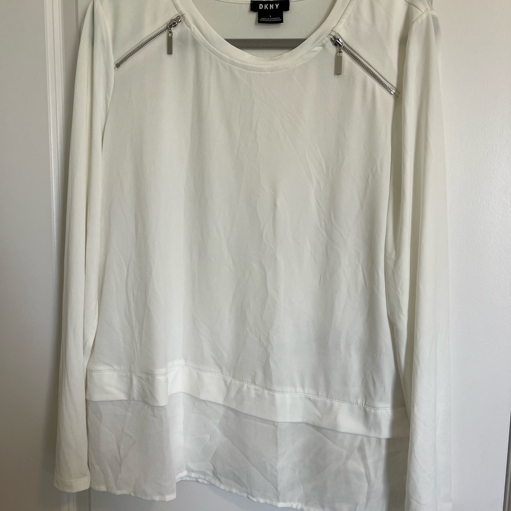 DKNY White Long-Sleeve Zip-Accent Top